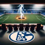 An HD photo representing the scenario where the football team Schalke 04 decides to part ways with their coaching staff. This could be depicted through symbolic imagery, such as a football pitch with Schalke 04 team logo, an empty coaching area or metaphorical representations of change and departure.