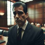 Generate a high-definition, realistic image of a courtroom scene. In this scene, a middle-aged Hispanic man, dressed in formal attire, is looking upset and regretful. The atmosphere of the room should hint at seriousness and provide a sense of gravity. The man is portrayed as understanding the consequences of his dangerous actions that involved speeding under the influence, causing a fatal traffic accident.